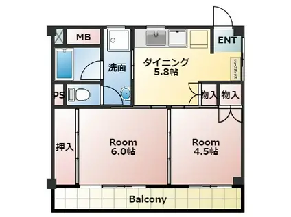 パークヒルズ緑町(2DK/4階)の間取り写真