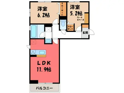 サン・ロワール C(2LDK/2階)の間取り写真