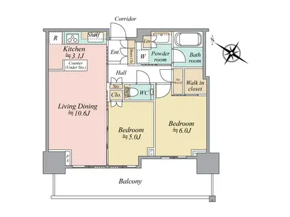 ベイシティタワーズ神戸イースト(2LDK/15階)の間取り写真