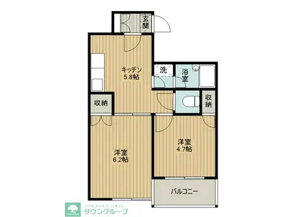 北町マンションKー1(2K/1階)の間取り写真