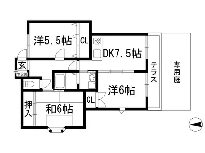 カーサ宝塚東(3DK/1階)の間取り写真