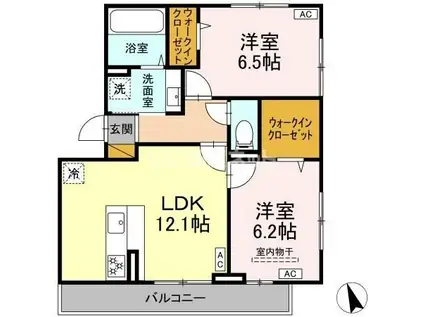 ハナミズキ A棟(2LDK/3階)の間取り写真