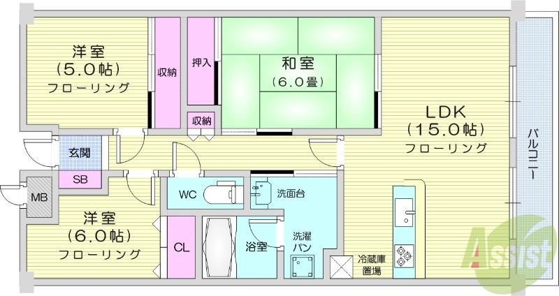 マジェスティックマンション多賀城(3LDK/4階)の間取り写真
