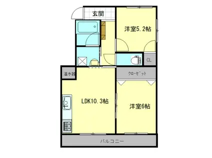 ルレーブ蟻ヶ崎(2LDK/1階)の間取り写真