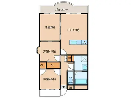 メゾンドール姫路英賀保(3LDK/3階)の間取り写真