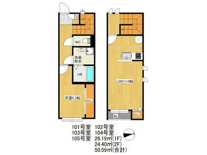 DUPLEST井尻(1LDK/1階)の間取り写真