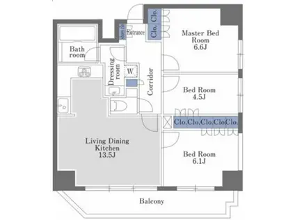 ドゥーエ日本橋(3LDK/9階)の間取り写真