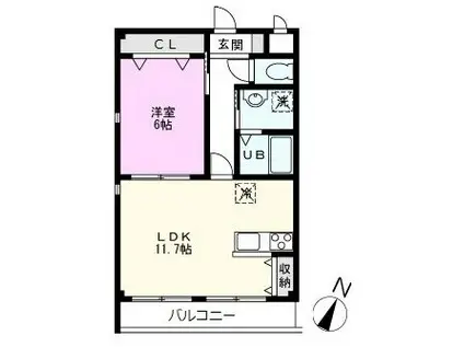 フレッサ南越谷(1LDK/2階)の間取り写真