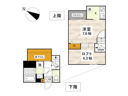 熊本県菊池郡菊陽町津久礼(1K/2階)の間取り写真