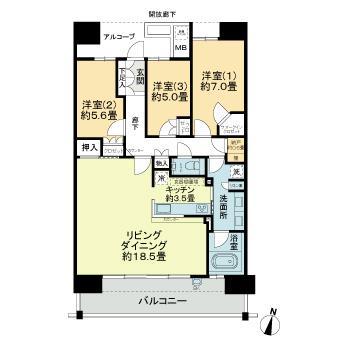 パークホームズ仙台定禅寺通(3LDK/18階)の間取り写真