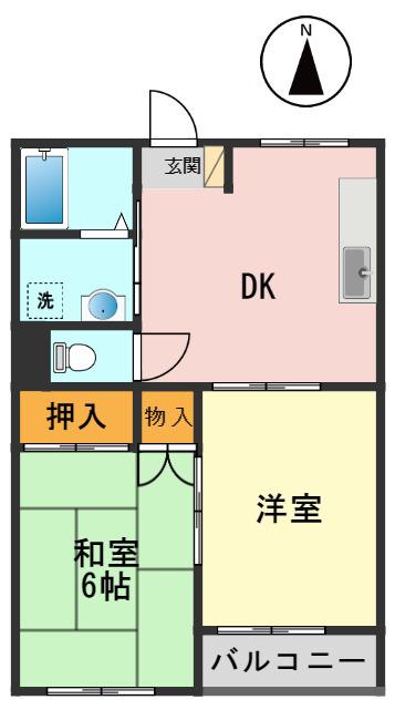 パインニードル(2DK/1階)の間取り写真