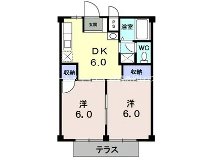 シティハイツオヨベA(2DK/1階)の間取り写真
