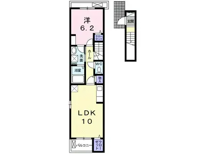 ラ・シャンブル浦里(1LDK/2階)の間取り写真