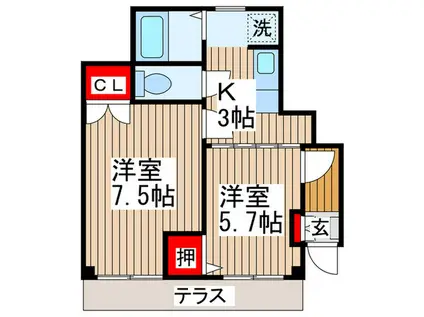 ハイスクエア浦和(2K/1階)の間取り写真