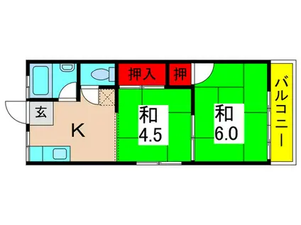 ハイツ若林(2K/2階)の間取り写真