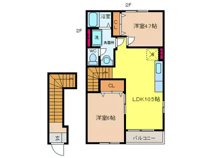 ラ・べレッツァI・II・III(2LDK/2階)の間取り写真