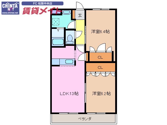 ＪＲ紀勢本線 六軒駅(三重) 徒歩35分 2階建 築22年(2LDK/1階)の間取り写真