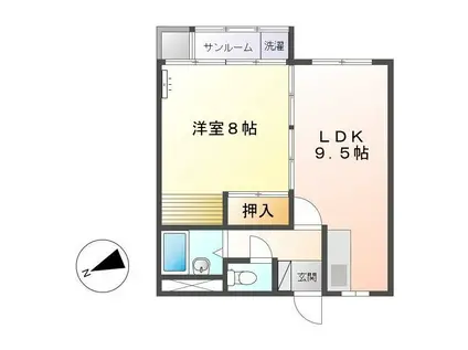 レディースマンション山代(1LDK/1階)の間取り写真