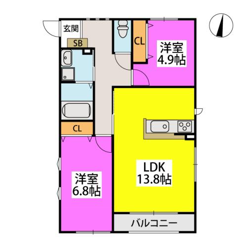 TASHIMARTERRACE(2LDK/1階)の間取り写真