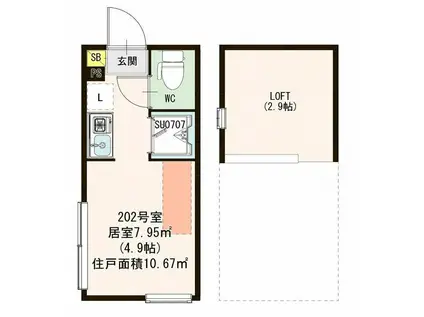 ハーモニーテラス板橋IV(ワンルーム/2階)の間取り写真