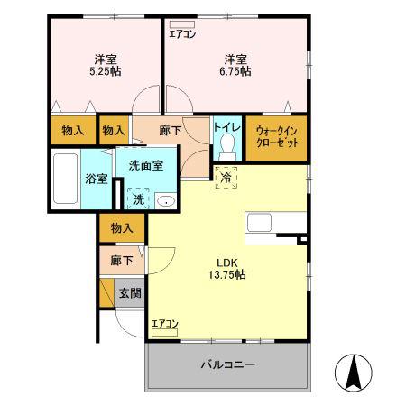 グランヴェールA(2LDK/2階)の間取り写真