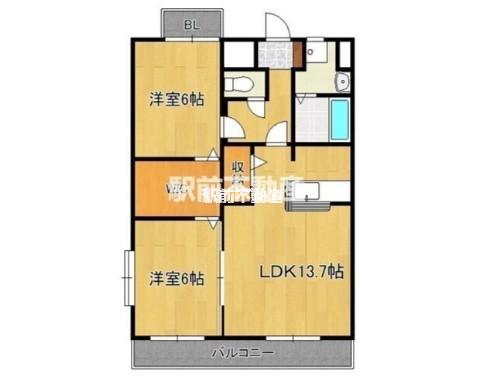 グランドゥール(2LDK/2階)の間取り写真