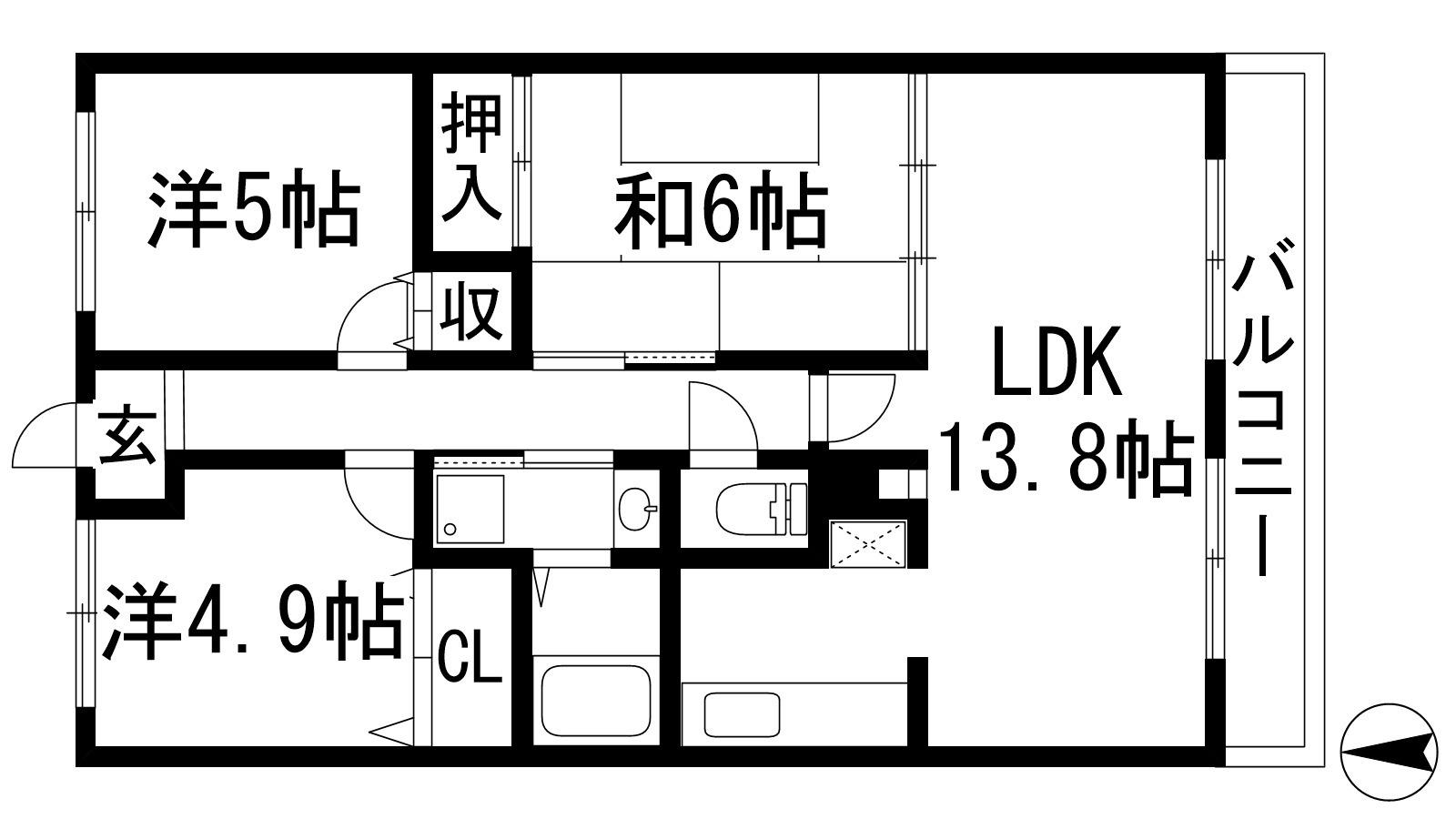ゼフィール宝塚(3LDK/2階)の間取り写真