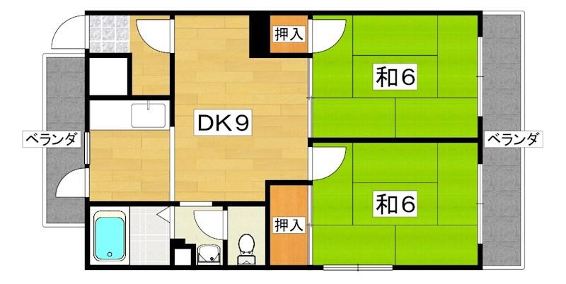 東ハイム(2DK/4階)の間取り写真
