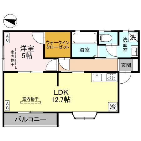 NEW LEAVES(1LDK/1階)の間取り写真