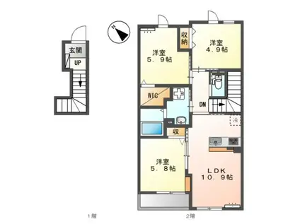 ＪＲ福塩線 備後本庄駅 徒歩7分 2階建 築4年(3LDK/2階)の間取り写真