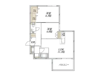 尼崎市塚口町1丁目ヘーベルメゾン(2LDK/2階)の間取り写真