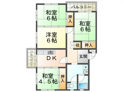 伊川谷1号棟(4DK/5階)の間取り写真