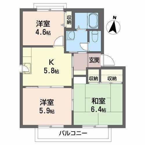 コンフォルタ藤沢町D(3K/2階)の間取り写真