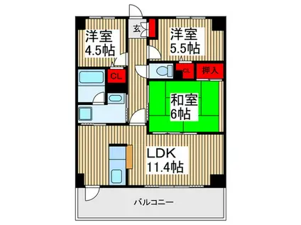 パークス新座(3LDK/4階)の間取り写真