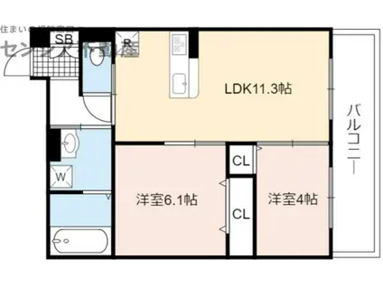 MAISON DE IDEAL-メゾンドゥイデアル-(2LDK/3階)の間取り写真