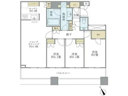 ブリリアタワーズ目黒 サウスレジデンス(3LDK/15階)の間取り写真
