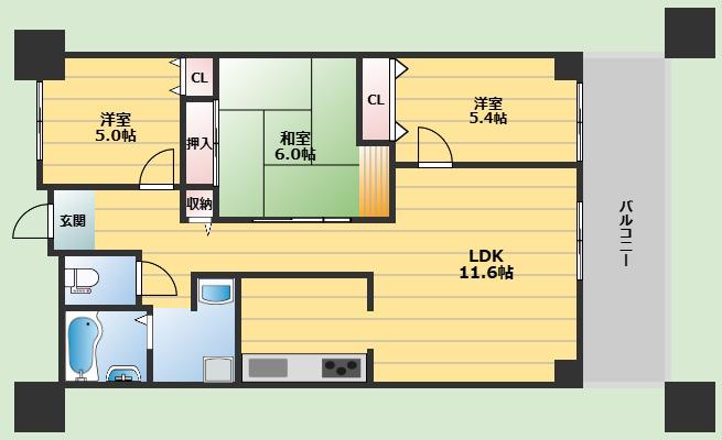 グランベール桃山台(3LDK/5階)の間取り写真