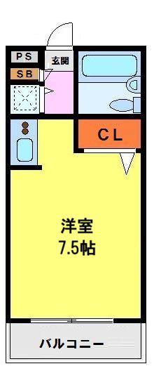 RIO花屋敷(1K/2階)の間取り写真