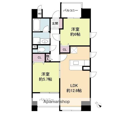 レジディア天神南(2LDK/5階)の間取り写真