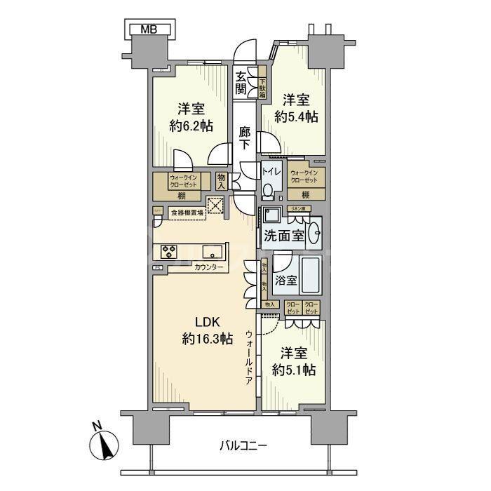 パークシティ柏の葉キャンパスサウスフロント(3LDK/11階)の間取り写真