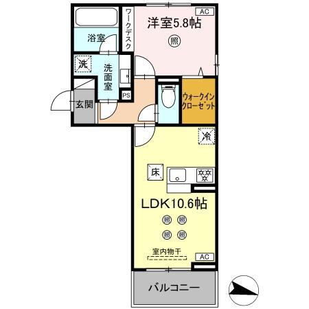 D-RESENA大橋I(1LDK/1階)の間取り写真