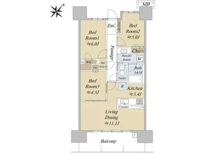 シティテラス大宮宮原(3LDK/3階)の間取り写真
