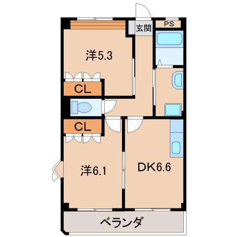 ガーデンビレッジPARTII(2DK/2階)の間取り写真