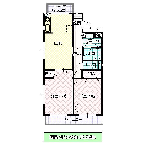 フォーライフヴィラ五軒町(2LDK/3階)の間取り写真