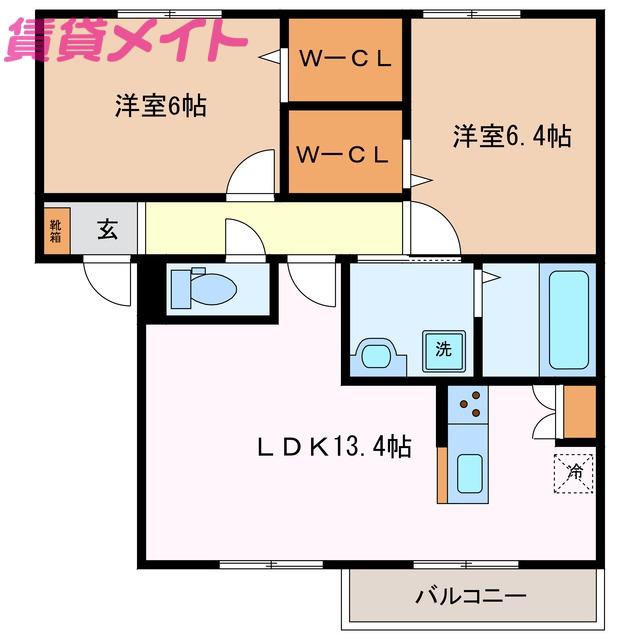 エルメゾン蓮花寺(2LDK/2階)の間取り写真