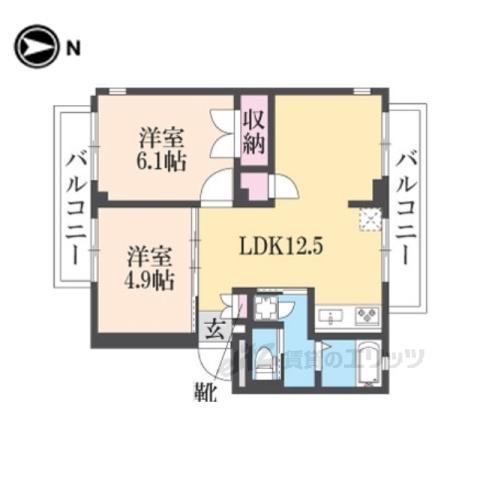 グレースフル御所(2LDK/2階)の間取り写真