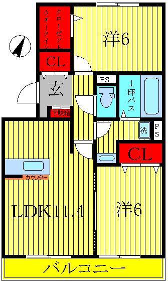 フローラルA(2LDK/2階)の間取り写真