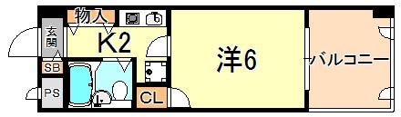 キャッスルコート2(1K/4階)の間取り写真