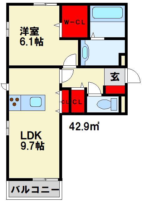ソレールヴィラII D棟(1LDK/3階)の間取り写真