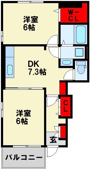 グランクリュー上の原(2DK/1階)の間取り写真